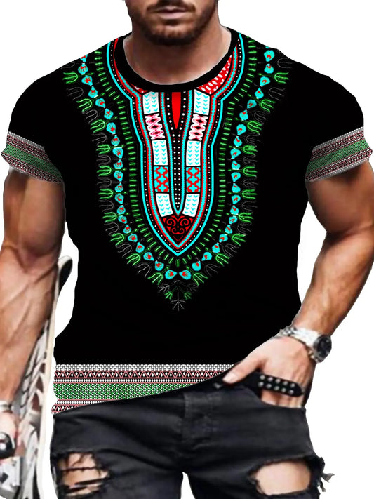 Casual Men's T-Shirts African Ethnic Culture Tee Shirts Oversized Short Sleeve Tops Tees Vintage For Mens T-Shirts