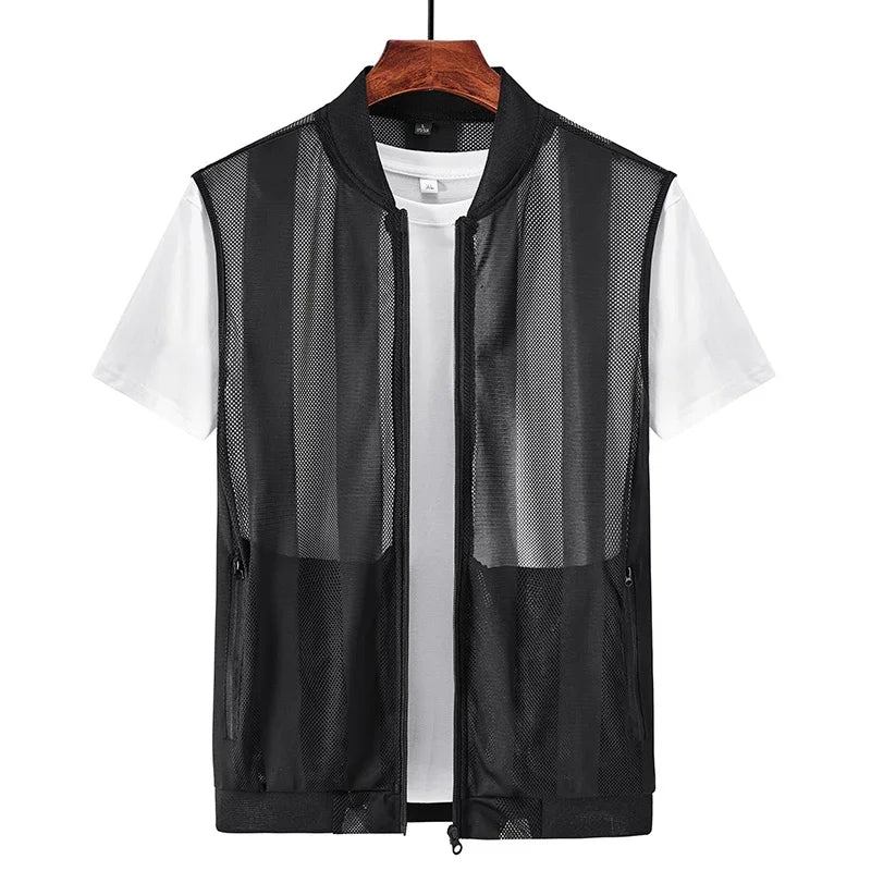 Men Summer Mesh Vest Quick-dry Breathable Multi-pocket Outdoor Fishing Hiking Sleeveless Jacket With Zipper Pockets Work Jacket