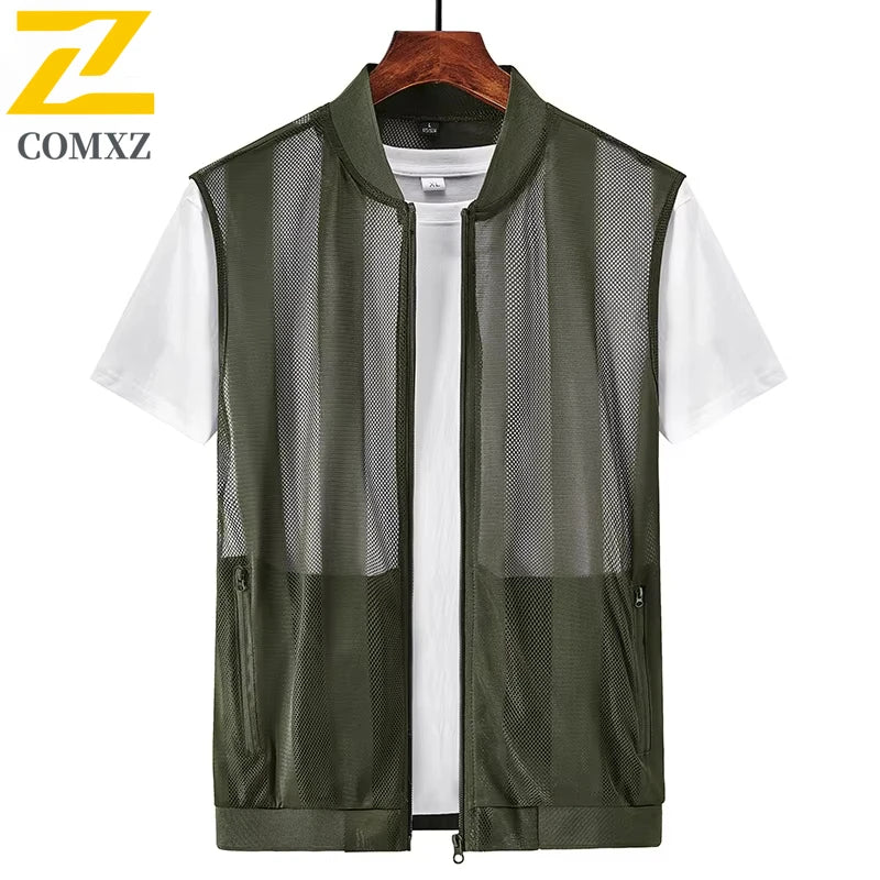 Men Summer Mesh Vest Quick-dry Breathable Multi-pocket Outdoor Fishing Hiking Sleeveless Jacket With Zipper Pockets Work Jacket