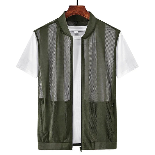 Men Summer Mesh Vest Quick-dry Breathable Multi-pocket Outdoor Fishing Hiking Sleeveless Jacket With Zipper Pockets Work Jacket
