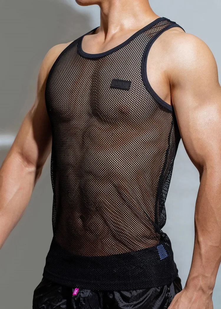 Men's Vest Solid Color Transparent Breathable Mesh Vests Sleeveless Tank Tops for Male Men Fun