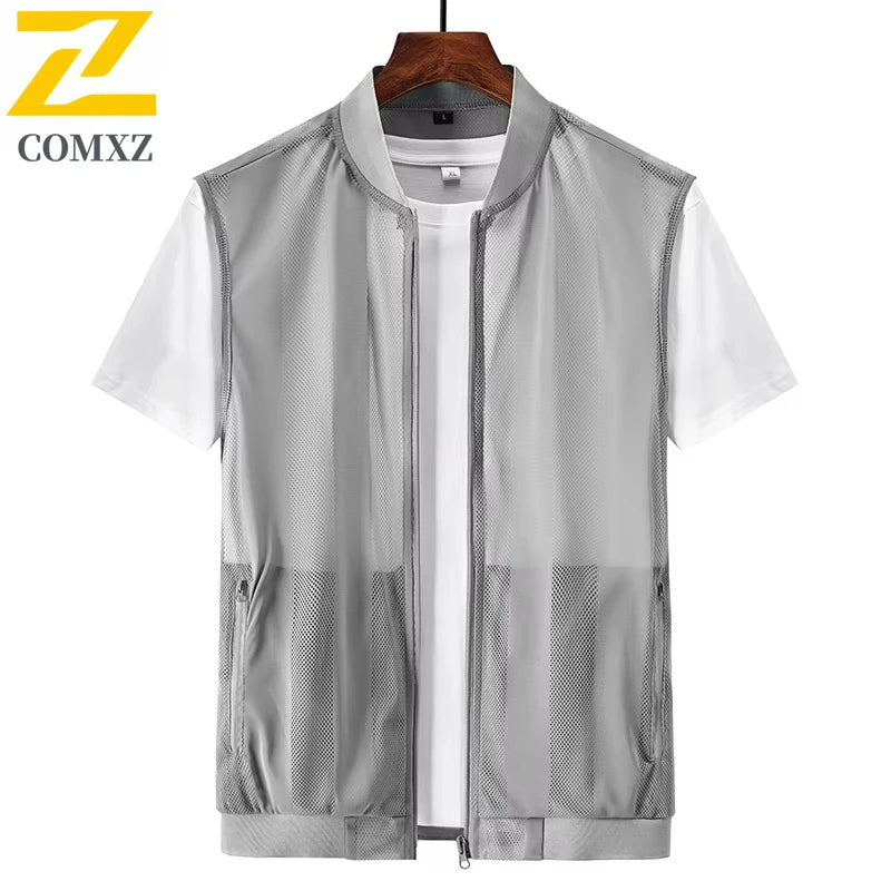 Men Summer Mesh Vest Quick-dry Breathable Multi-pocket Outdoor Fishing Hiking Sleeveless Jacket With Zipper Pockets Work Jacket
