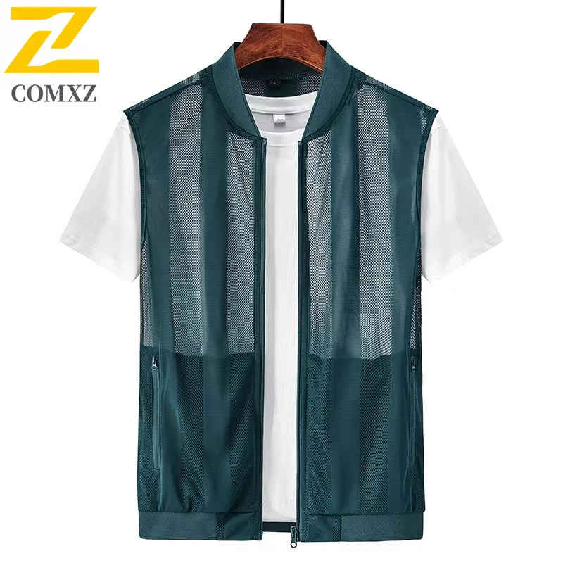 Men Summer Mesh Vest Quick-dry Breathable Multi-pocket Outdoor Fishing Hiking Sleeveless Jacket With Zipper Pockets Work Jacket