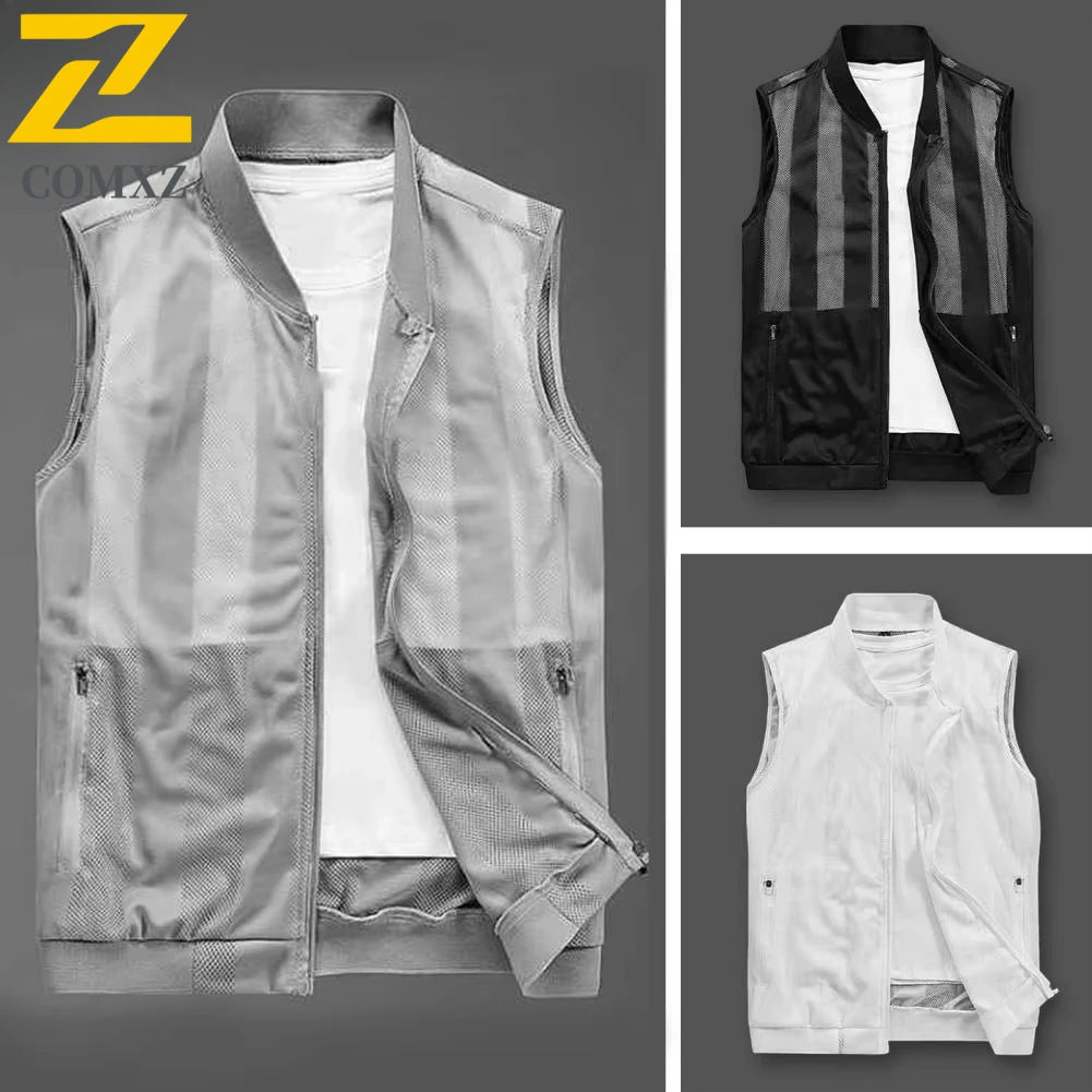Men Summer Mesh Vest Quick-dry Breathable Multi-pocket Outdoor Fishing Hiking Sleeveless Jacket With Zipper Pockets Work Jacket