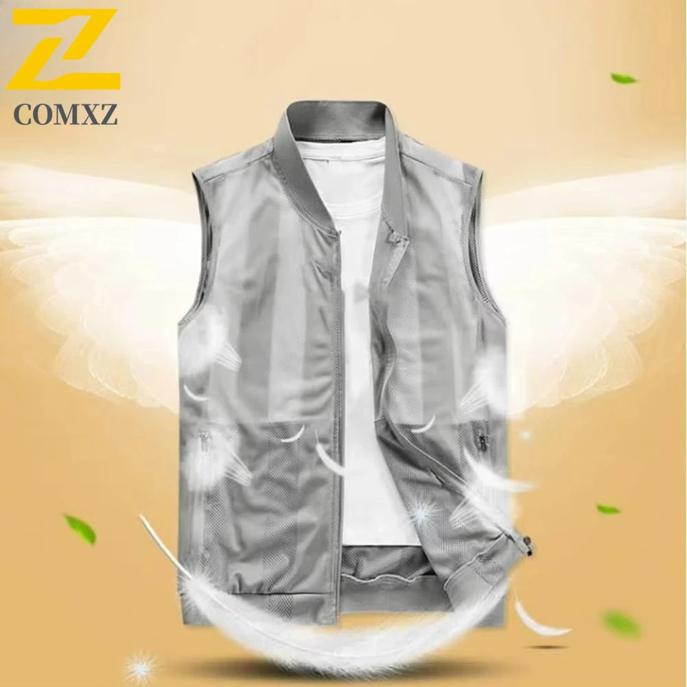 Men Summer Mesh Vest Quick-dry Breathable Multi-pocket Outdoor Fishing Hiking Sleeveless Jacket With Zipper Pockets Work Jacket