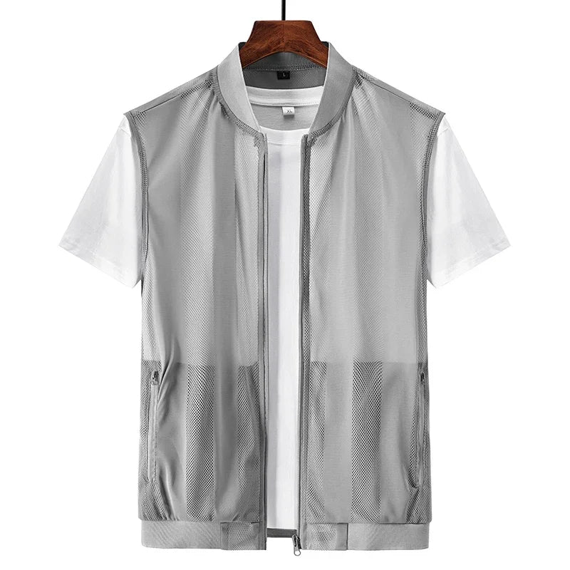 Men Summer Mesh Vest Quick-dry Breathable Multi-pocket Outdoor Fishing Hiking Sleeveless Jacket With Zipper Pockets Work Jacket