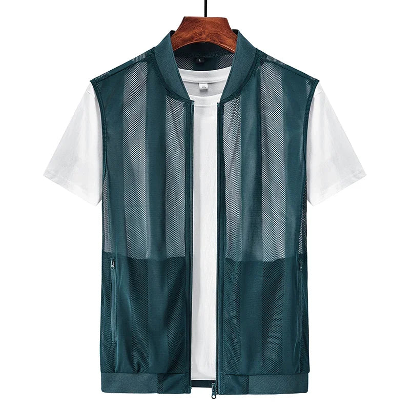 Men Summer Mesh Vest Quick-dry Breathable Multi-pocket Outdoor Fishing Hiking Sleeveless Jacket With Zipper Pockets Work Jacket